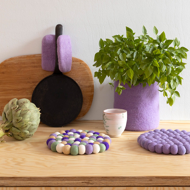 Round felted wool trivet, provence multi