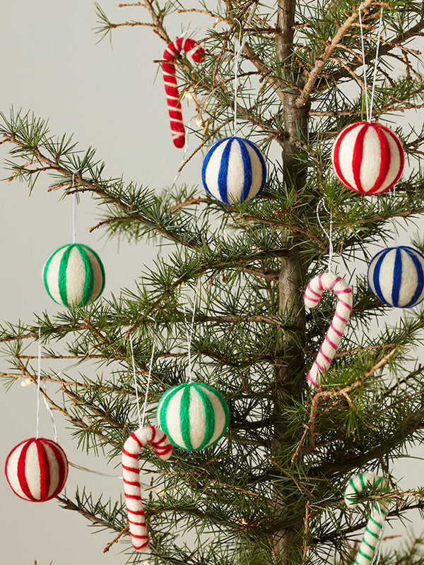 Woollen polka stripe ball hanging ornament, 3 colors