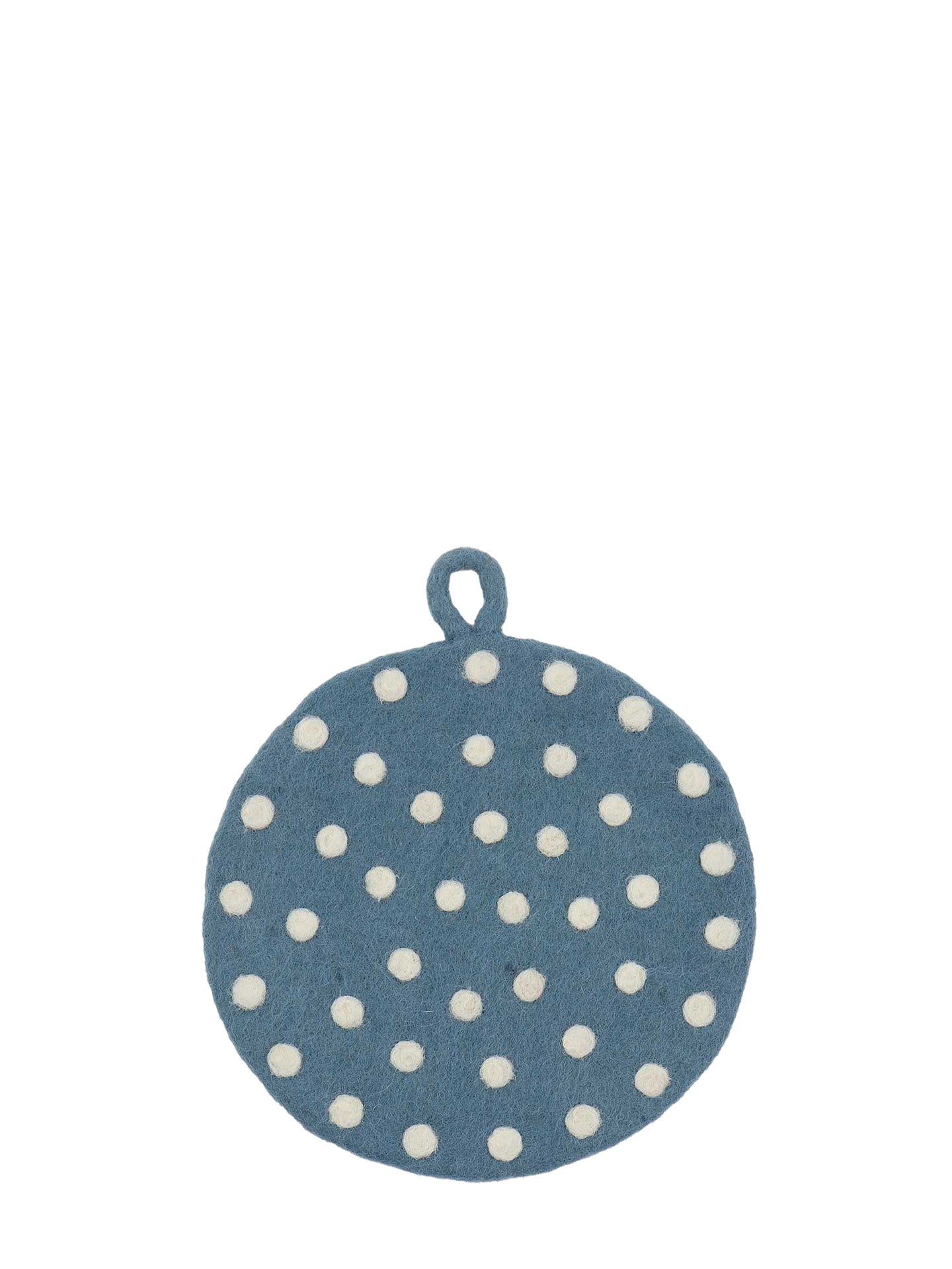 Dot felted potholder, dove blue/white