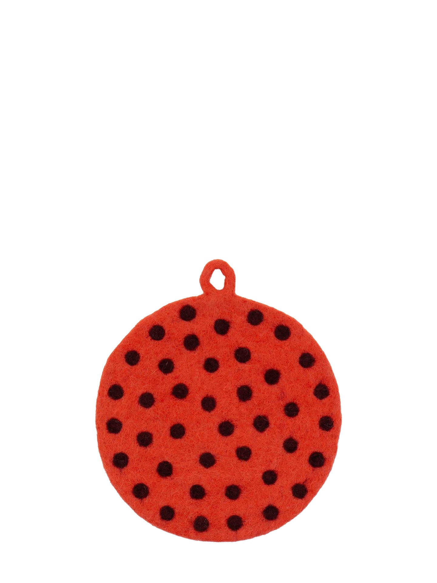 Dot felted potholder, orange/plum