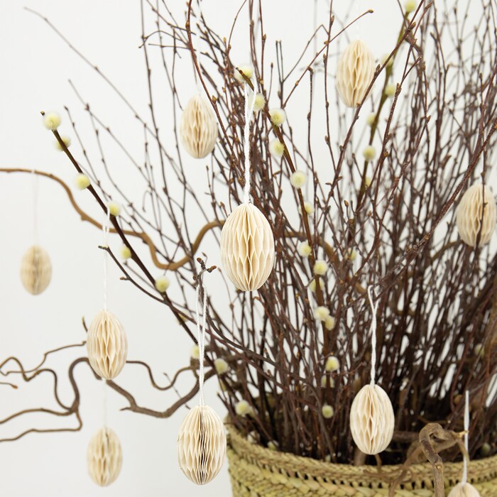 Honeycomb egg Easter ornament, ivory