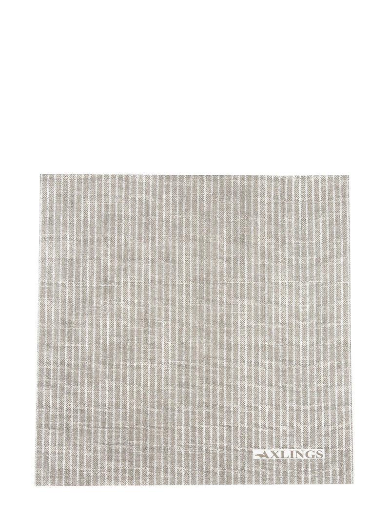 A square printed paper dinner napkin in light beige and white vertical stripe pattern, with the brand name 'AXLINGS' printed in white on the bottom right corner.