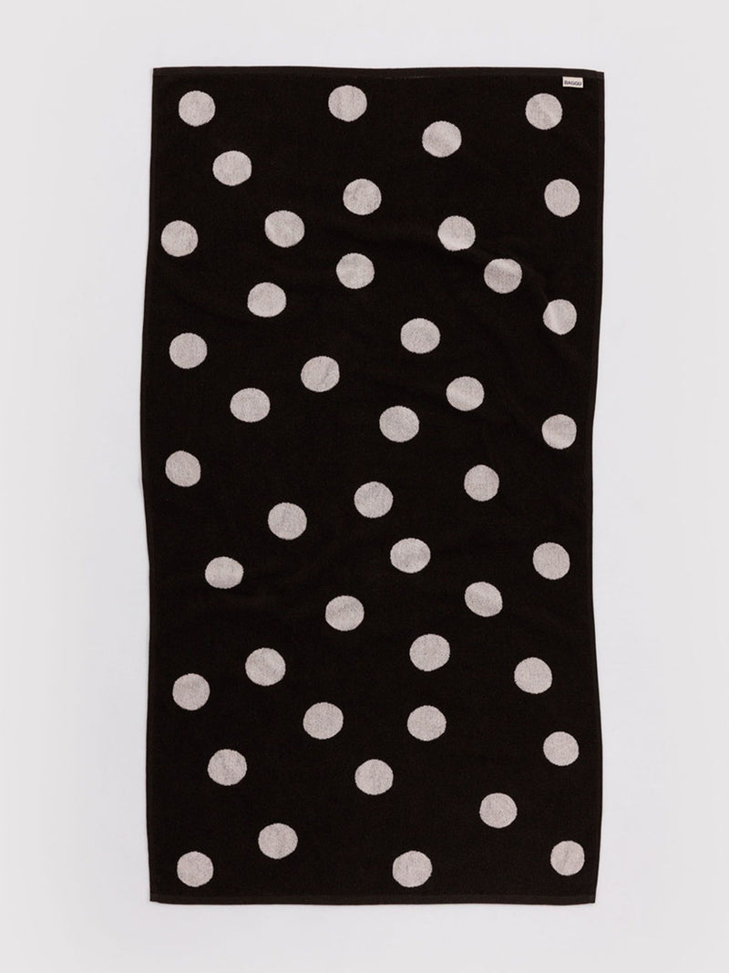 Bath towel, cream & black polka dot