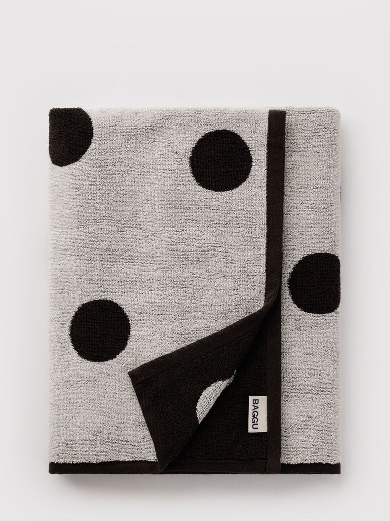 Bath towel, cream & black polka dot