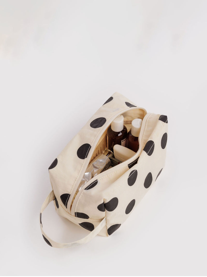 Toiletry kit, cream & black polka dot