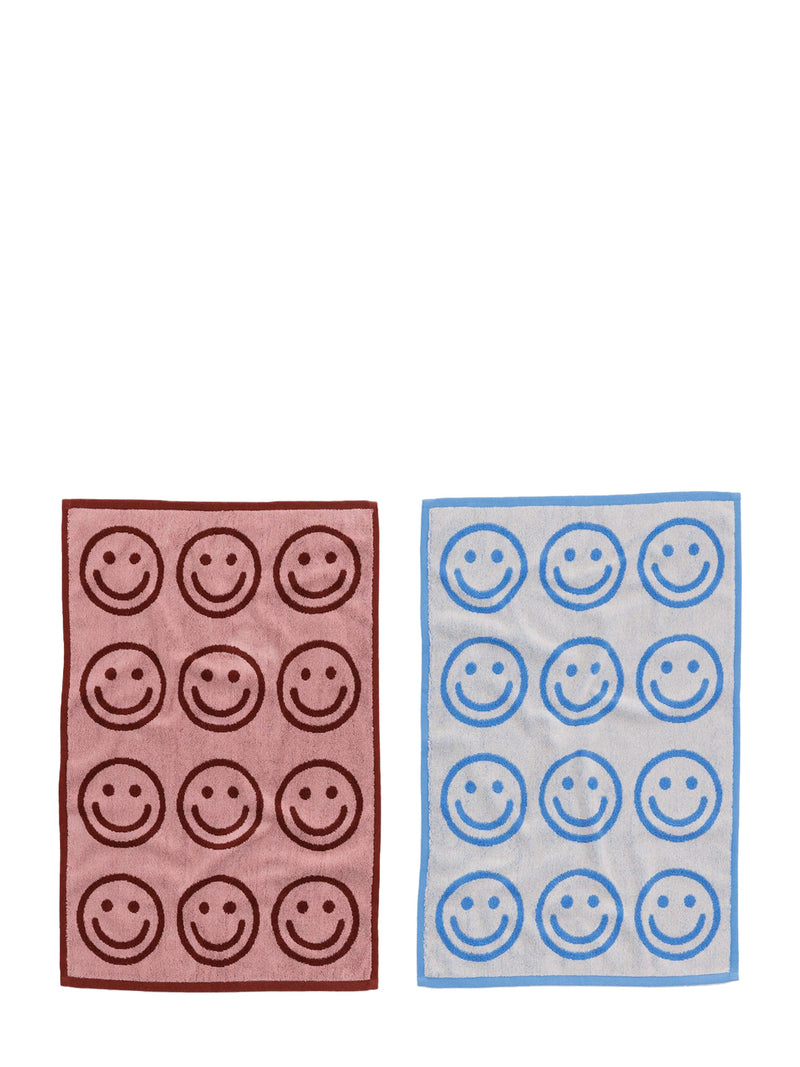Hand towel set of 2, blush pink & blue happy