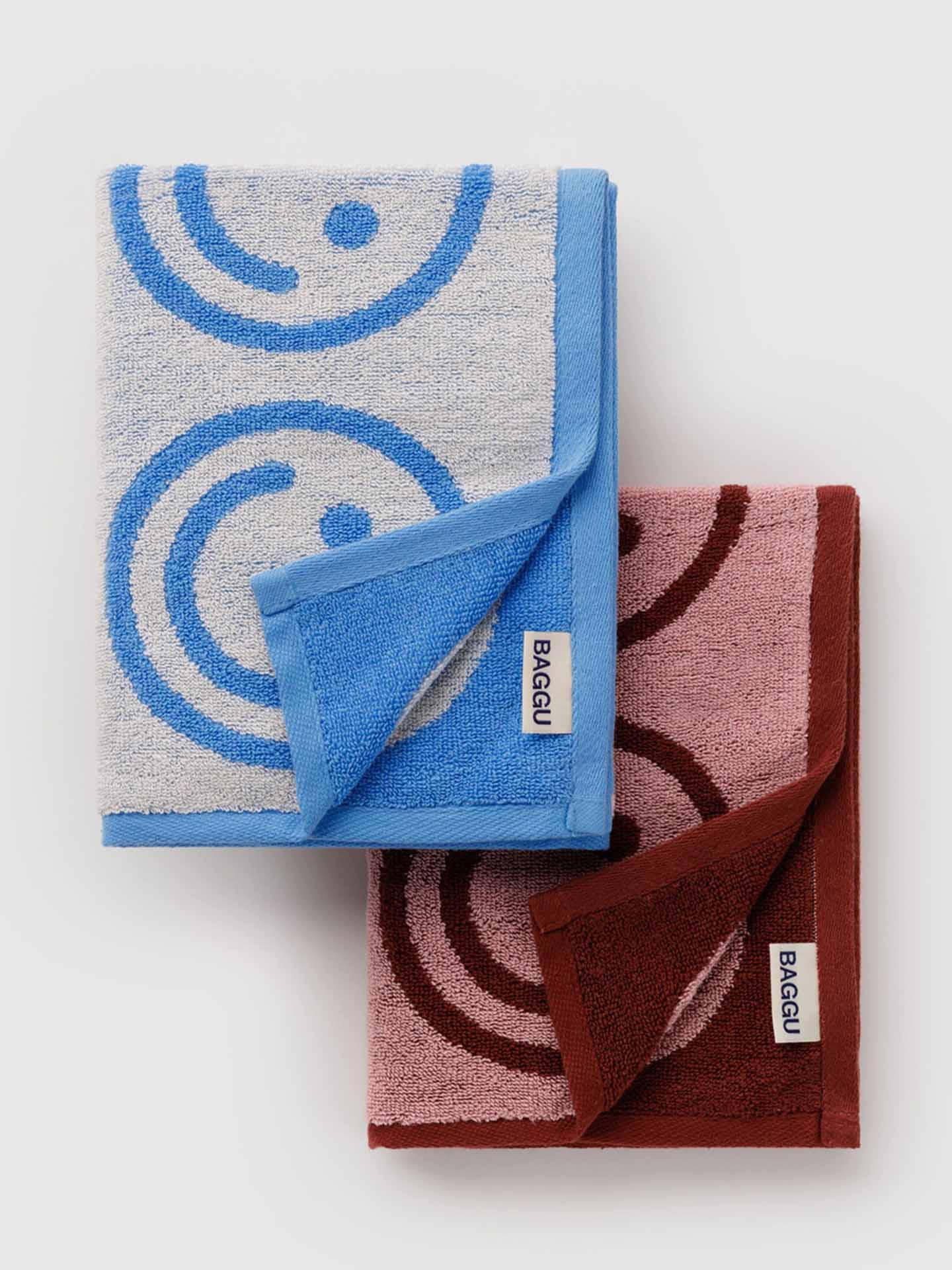 Hand towel set of 2, happy pink & blue