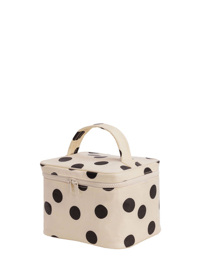 Large cosmetic case, cream & black polka dot