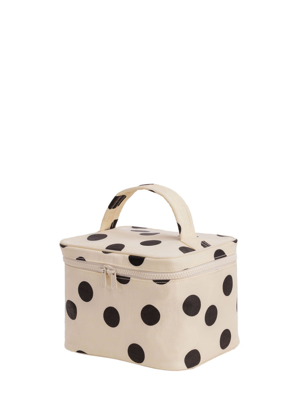 Large cosmetic case, cream & black polka dot