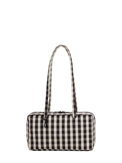 Nylon bowler bag, black & cream gingham