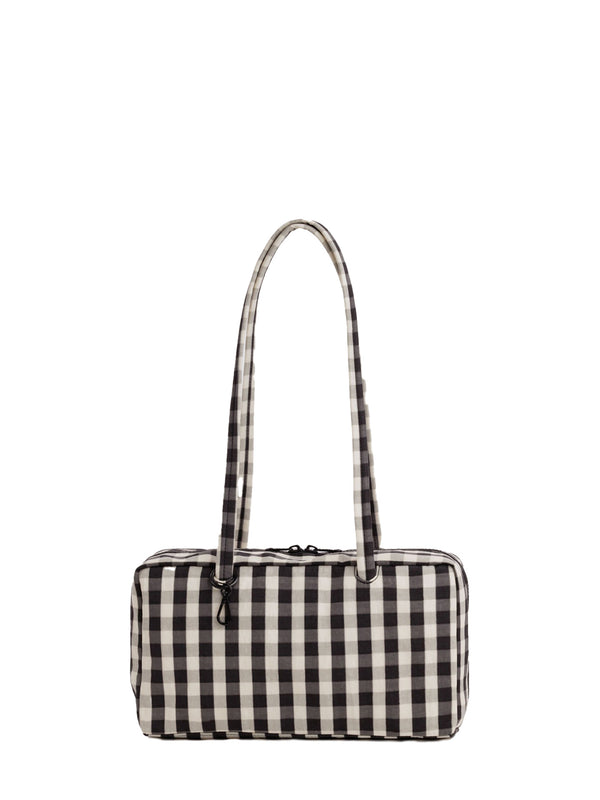 Nylon bowler bag, black & cream gingham