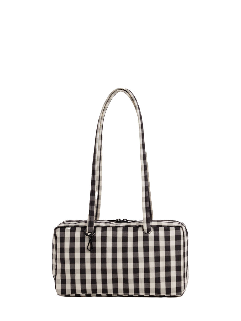 Nylon bowler bag, black & cream gingham