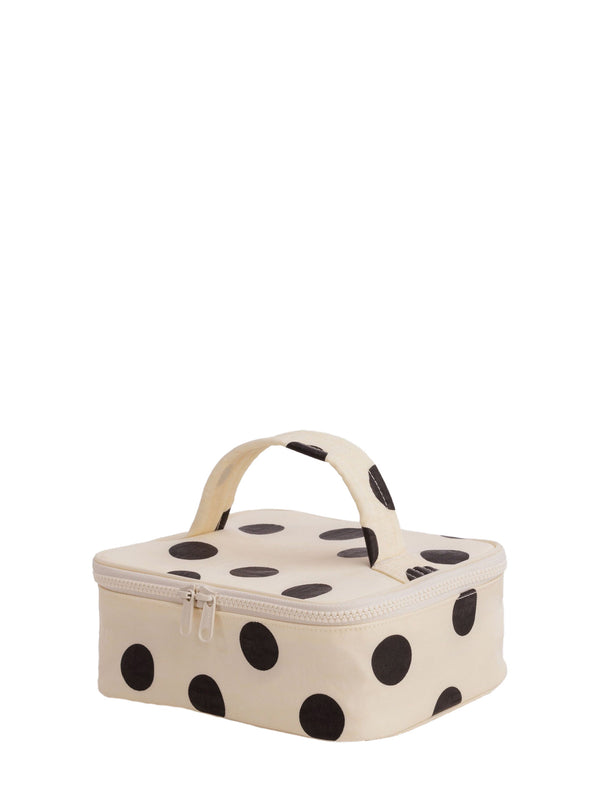 Small cosmetic case, cream & black polka dot