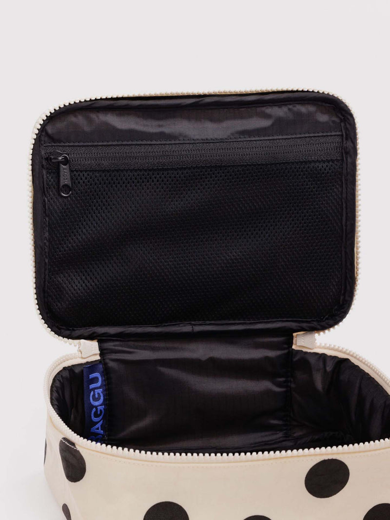 Small cosmetic case, cream & black polka dot