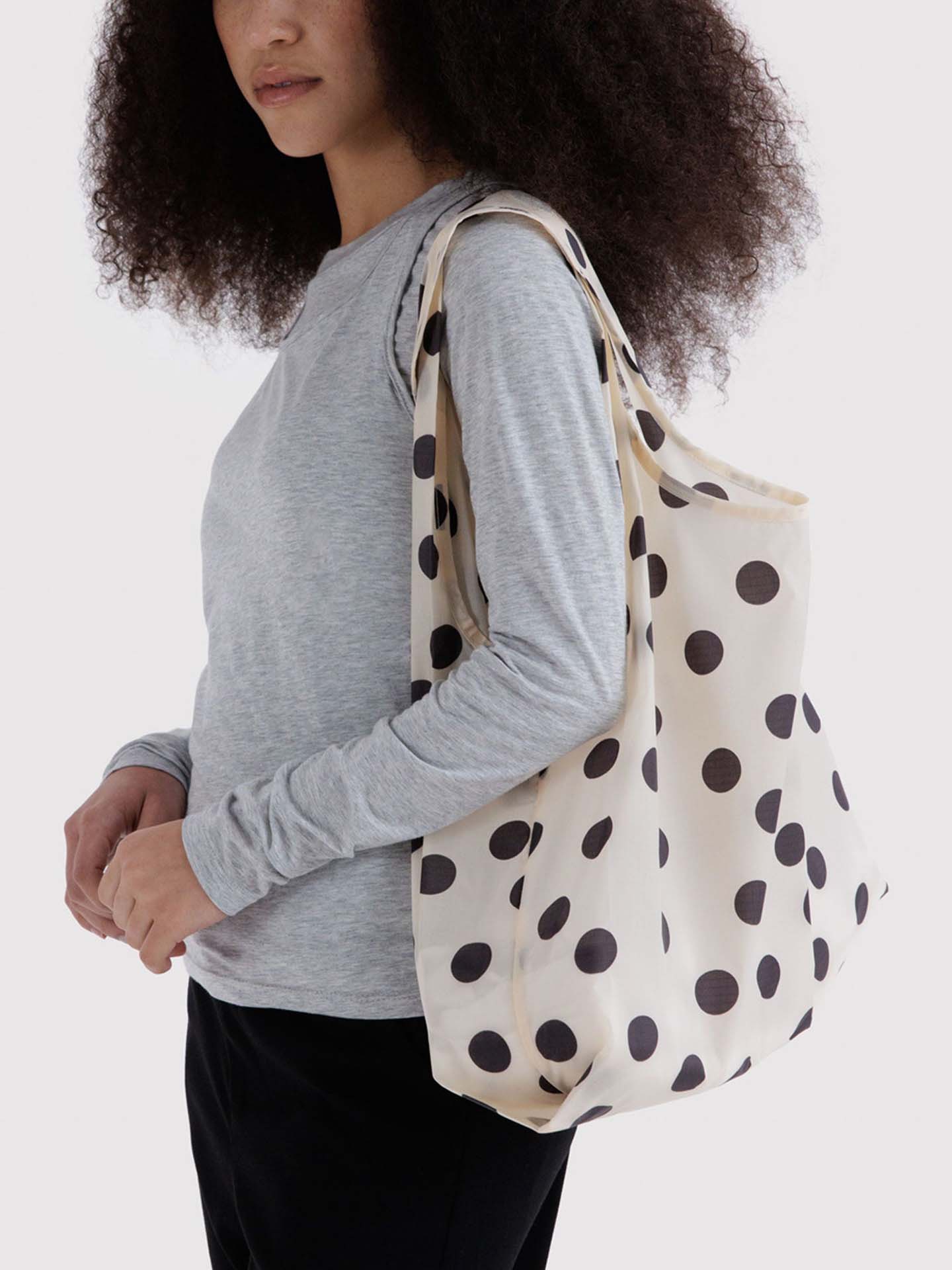 Standard Baggu shopping bag, cream & black polka dot