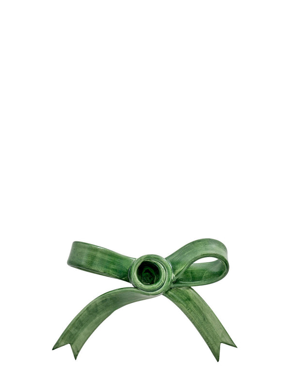Bow candle holder, green
