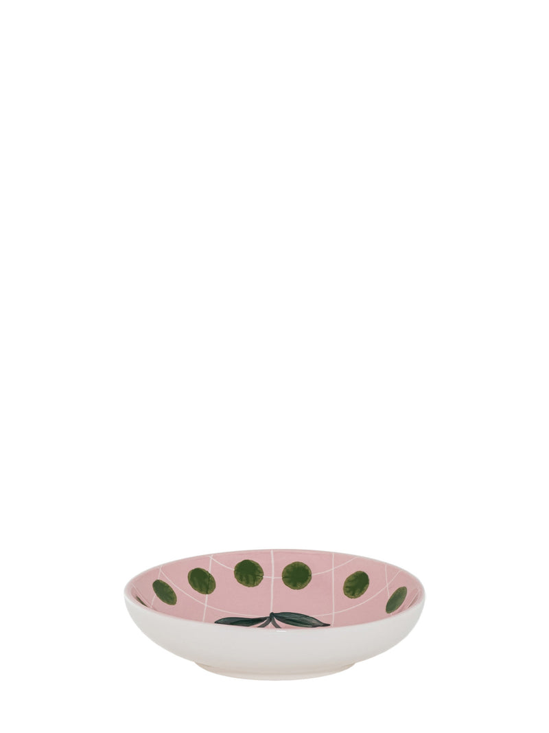 Cherries bowl, pink with green dots