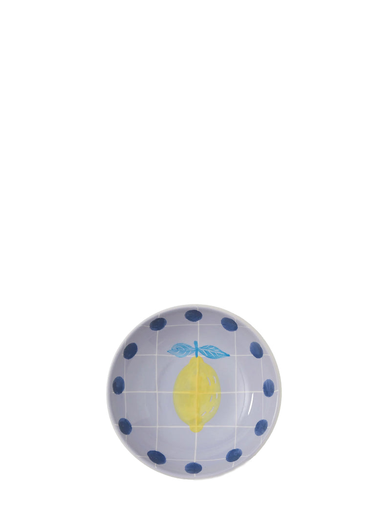 Lemon bowl, lavender with navy dots