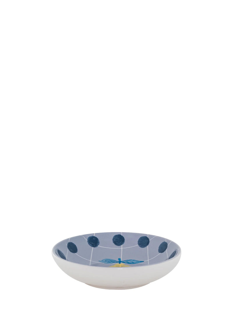 Lemon bowl, lavender with navy dots