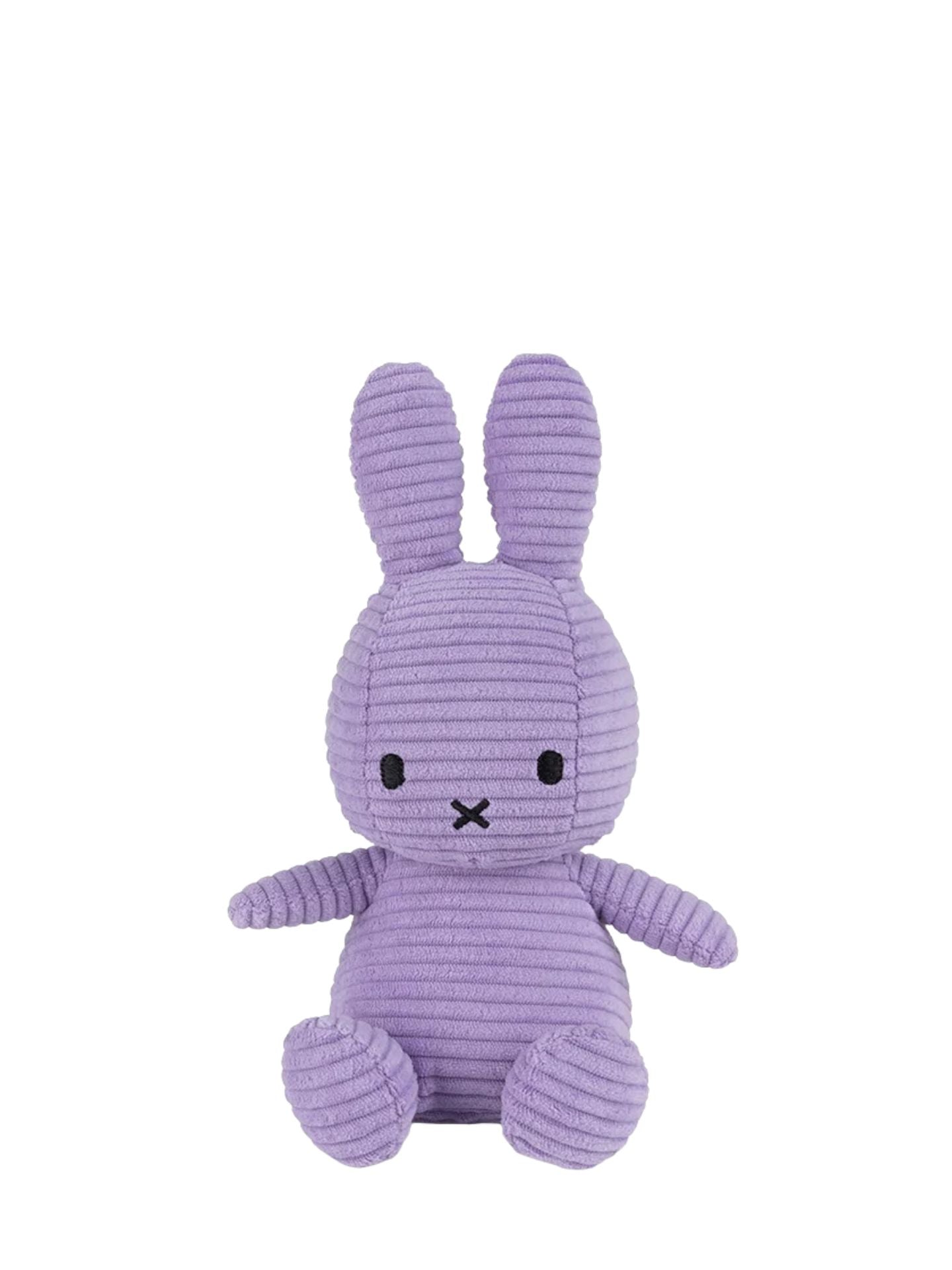 Purple plush Miffy 
bunny toy on a white background