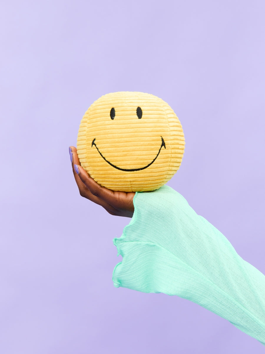 The yellow Smiley soft toy can fit on the hand 