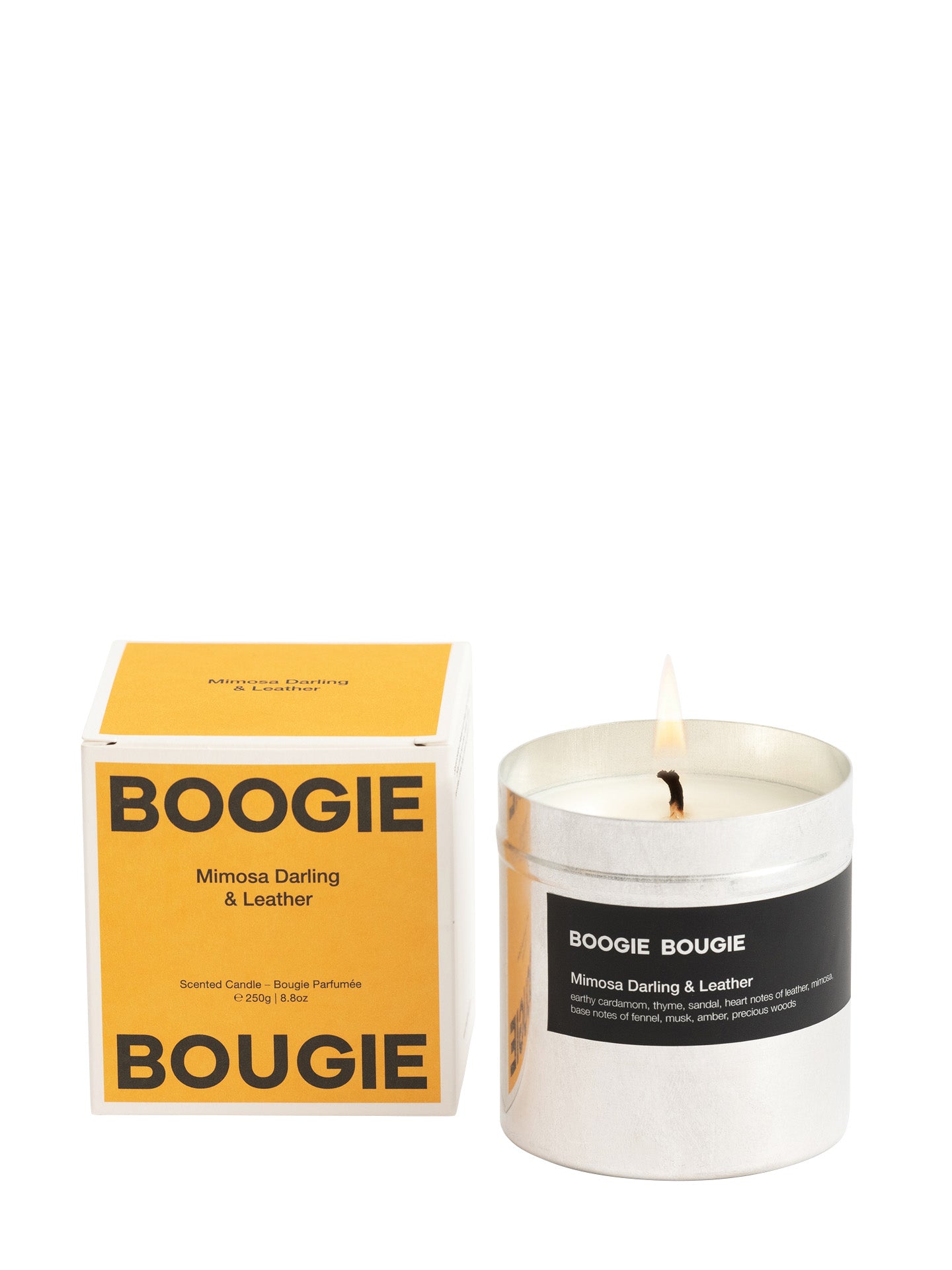 Mimosa darling & leather scented candle (250g)