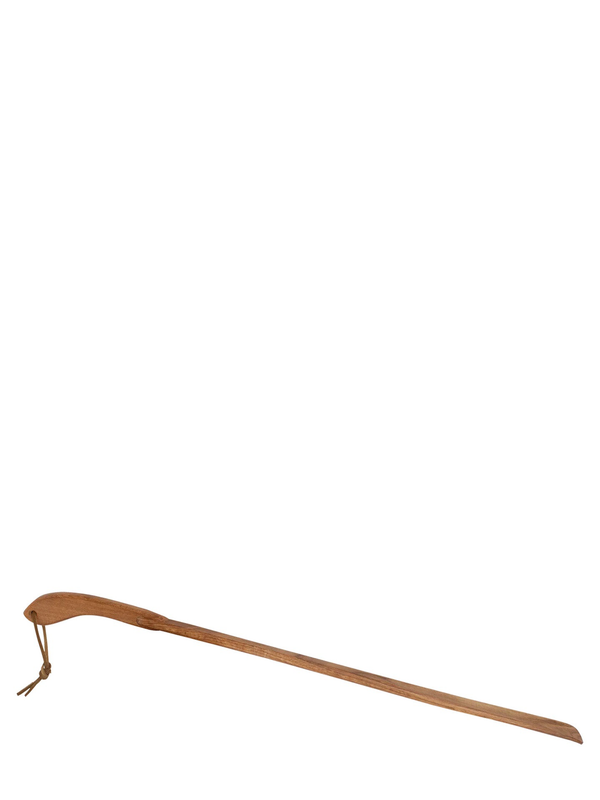 Long wooden shoehorn with leather strap, oak