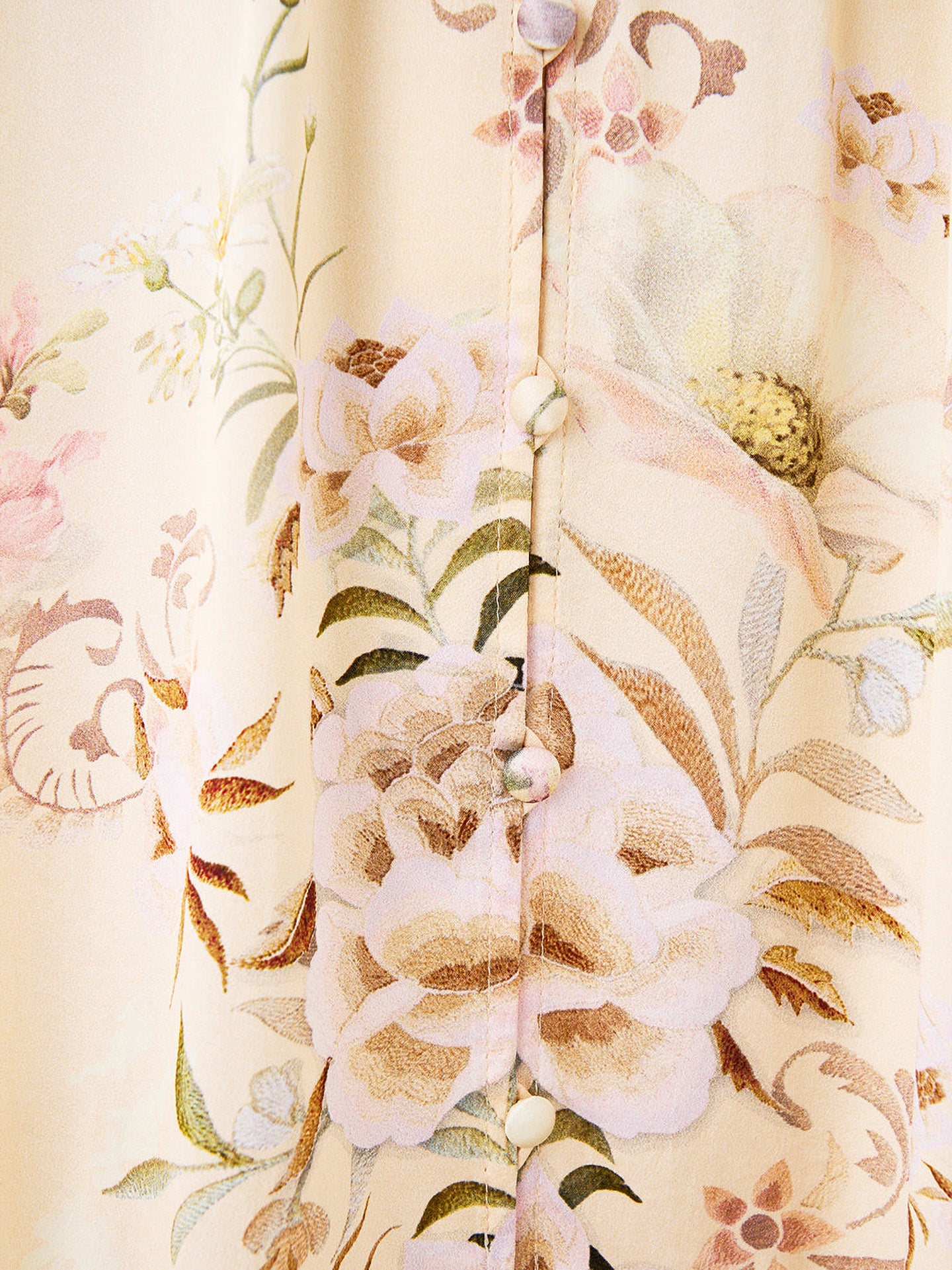 Adorned in Aranjuez long silk dress with button front