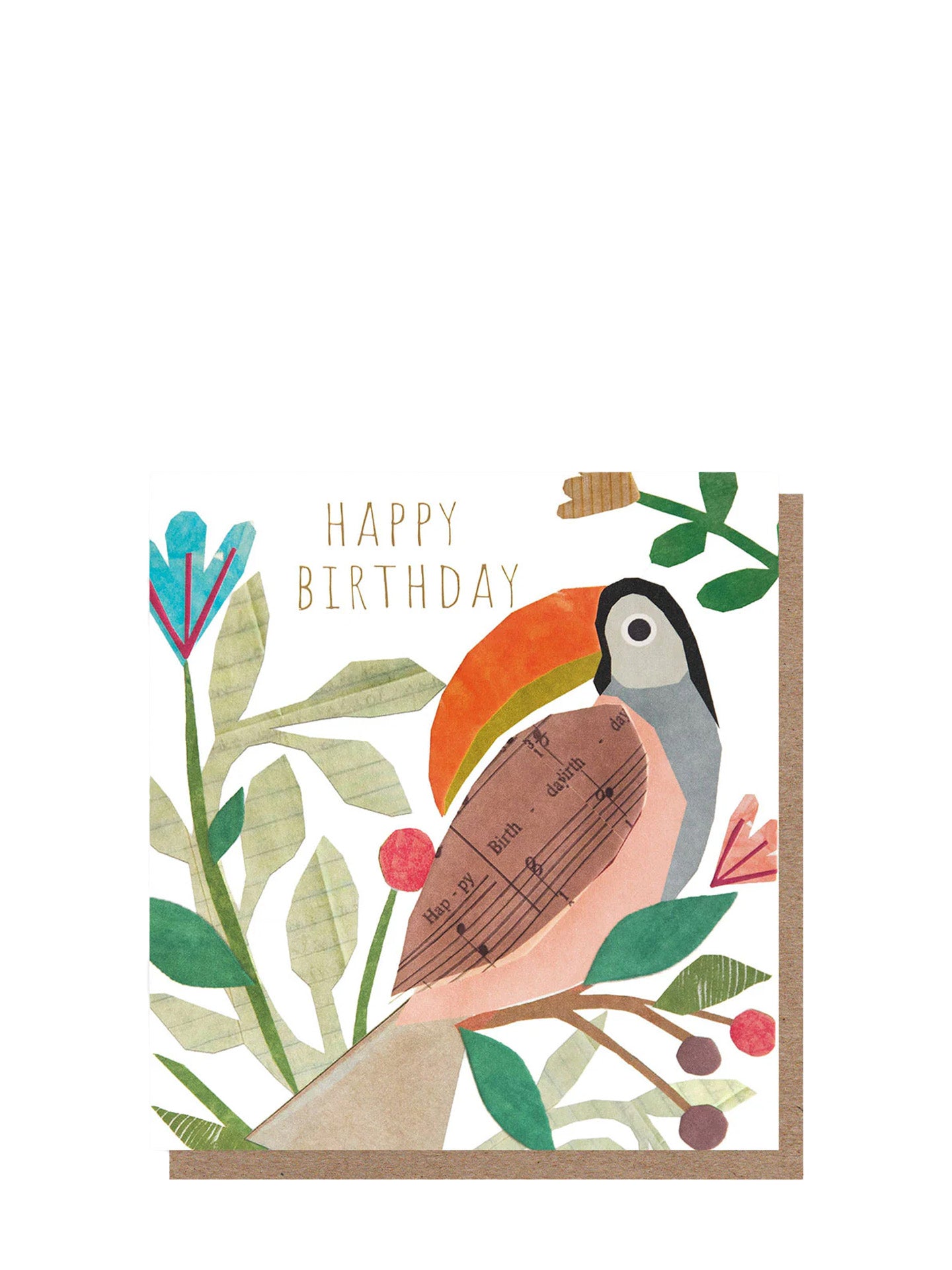 Happy birthday musical collage toucan greeting card