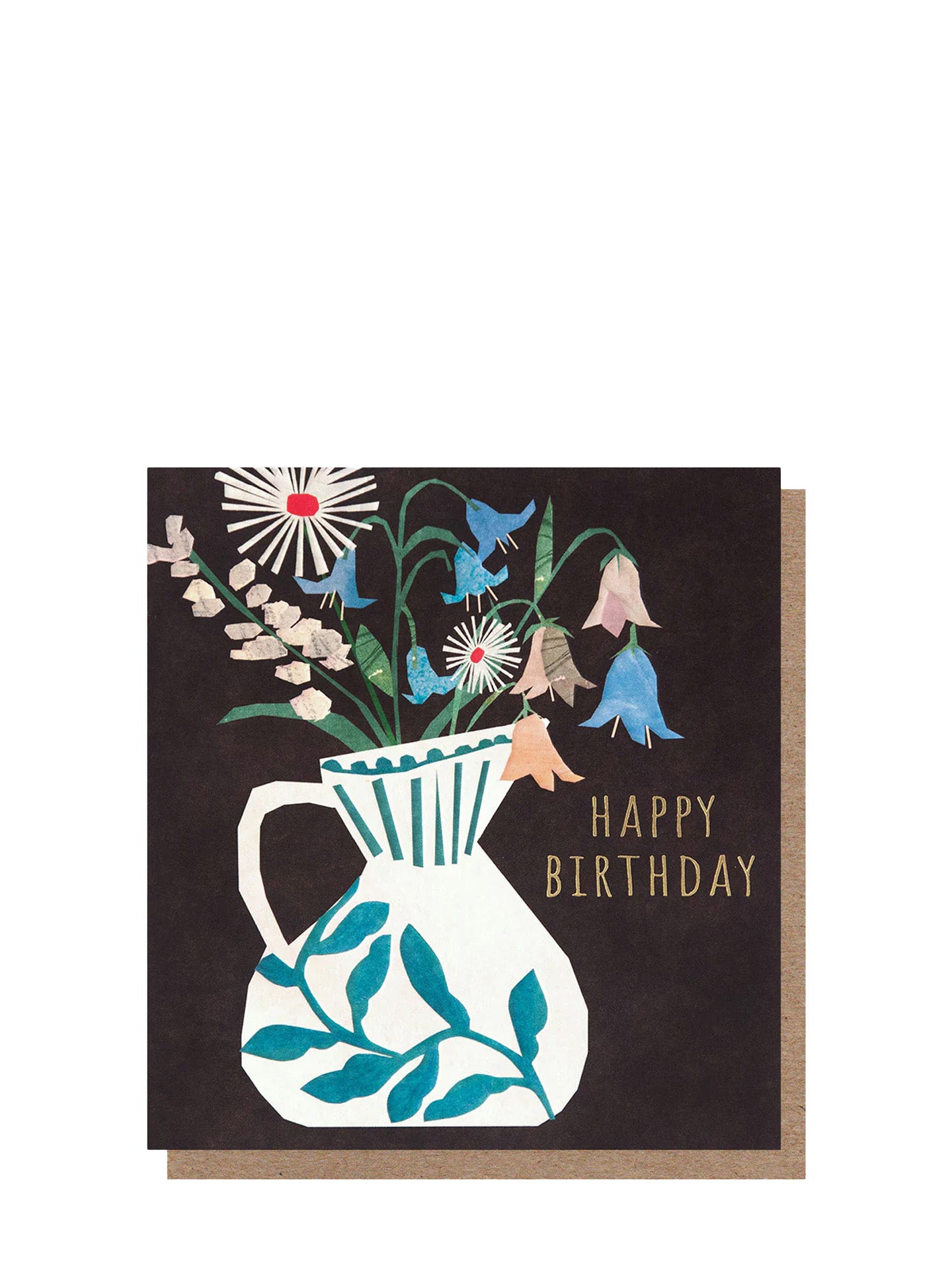 Happy birthday vase collage with flowers greeting card
