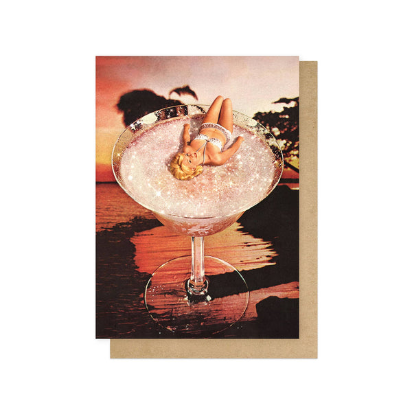 Glitter pink margarita, large celebration card for all occasions