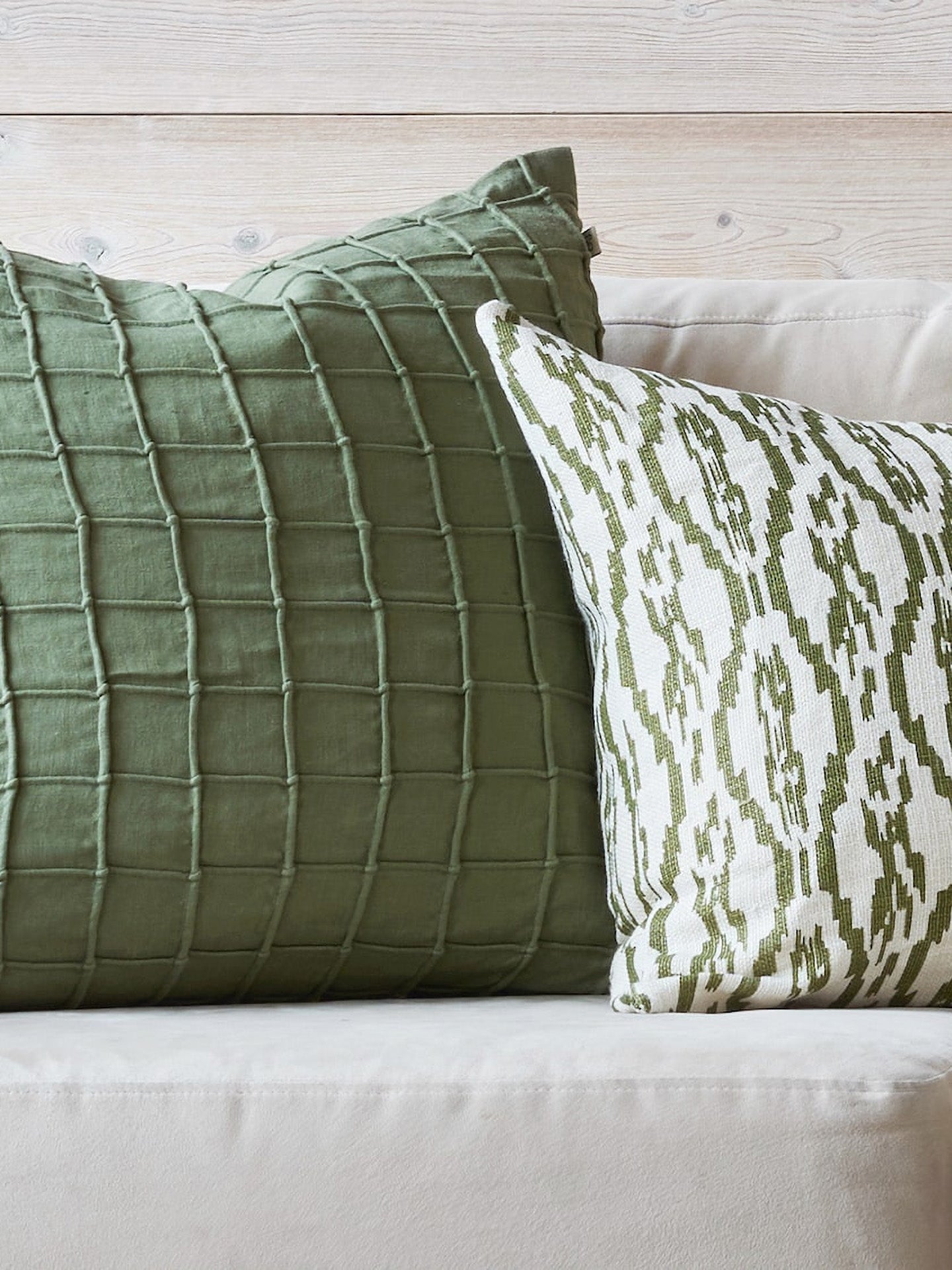 Deccan Cushion Cover, Cactus Green/Off-white