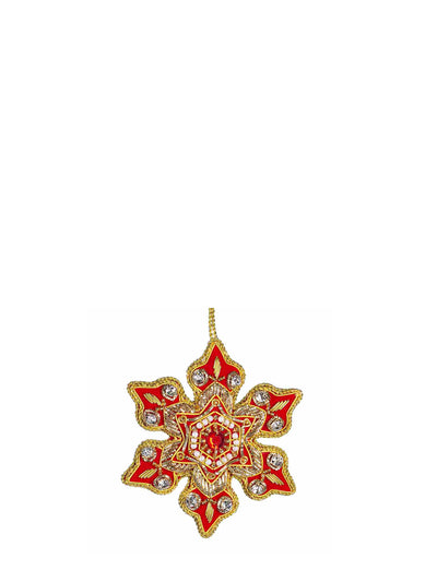 Fabric jewel snowflake ornament, red-gold (11 cm)
