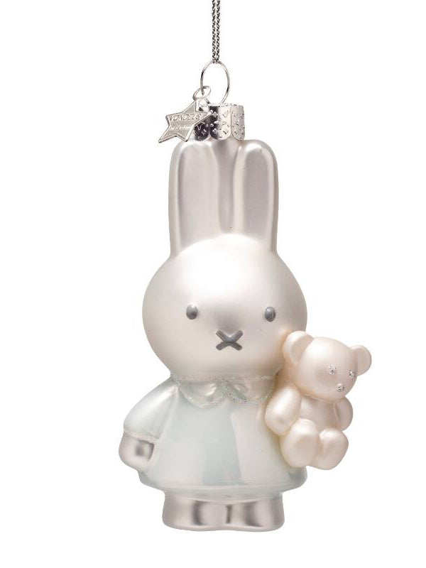 Miffy baby blue glass ornament with bear