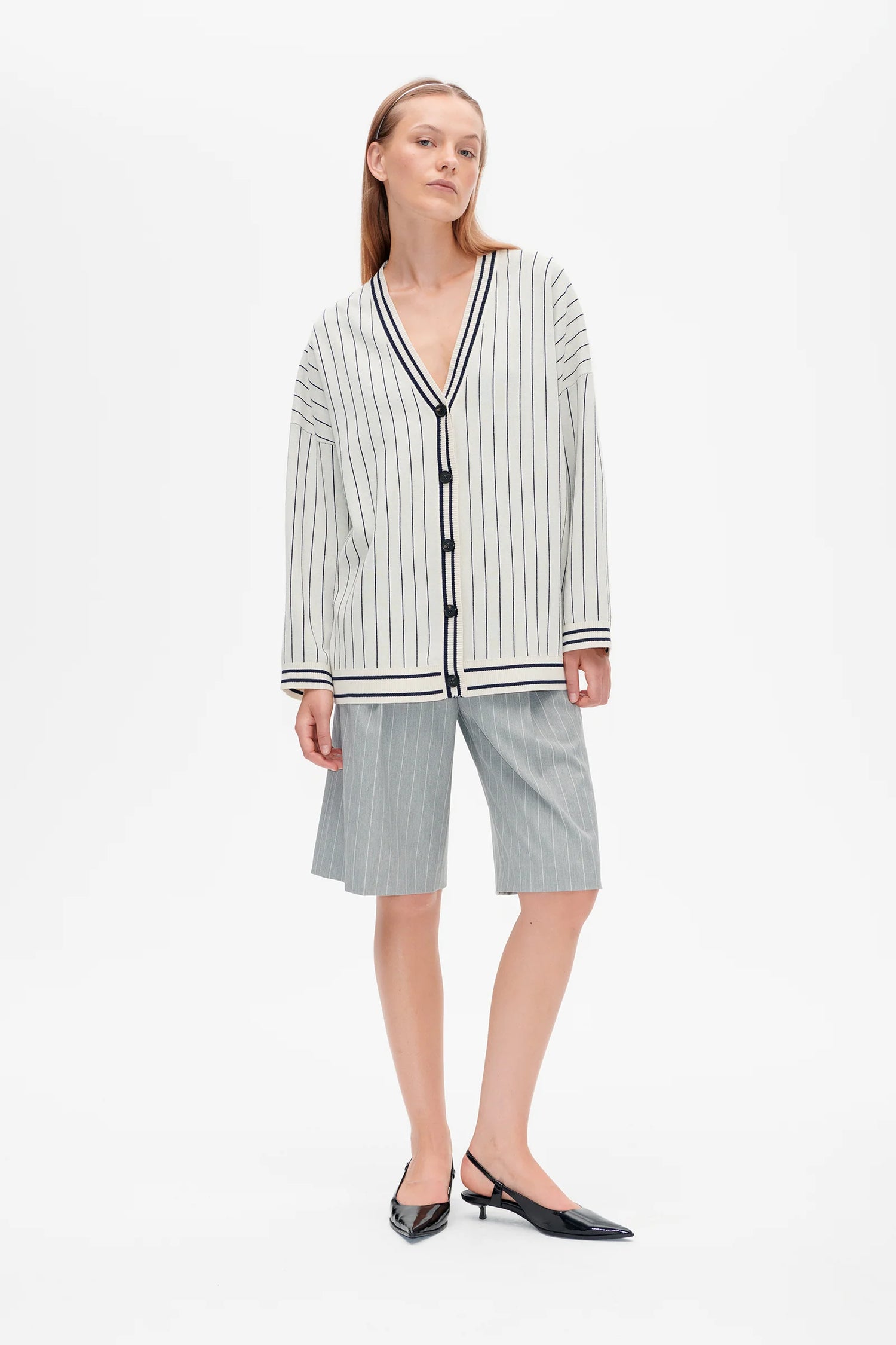 Cissi cardigan, creme navy stripes