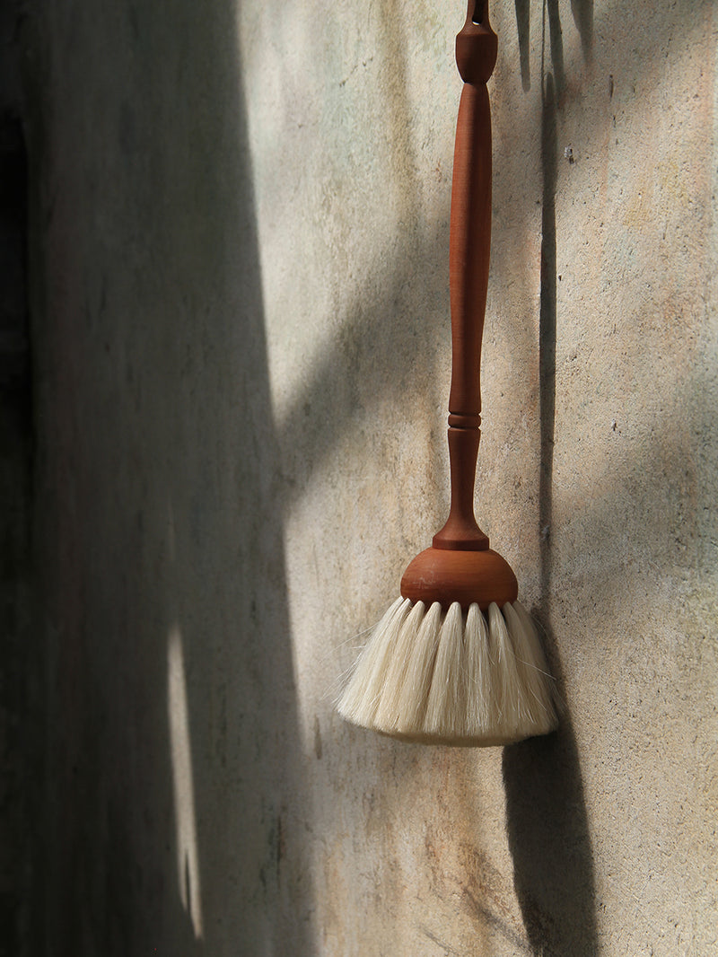 Handmade dusting brush, light goat hair with black dot