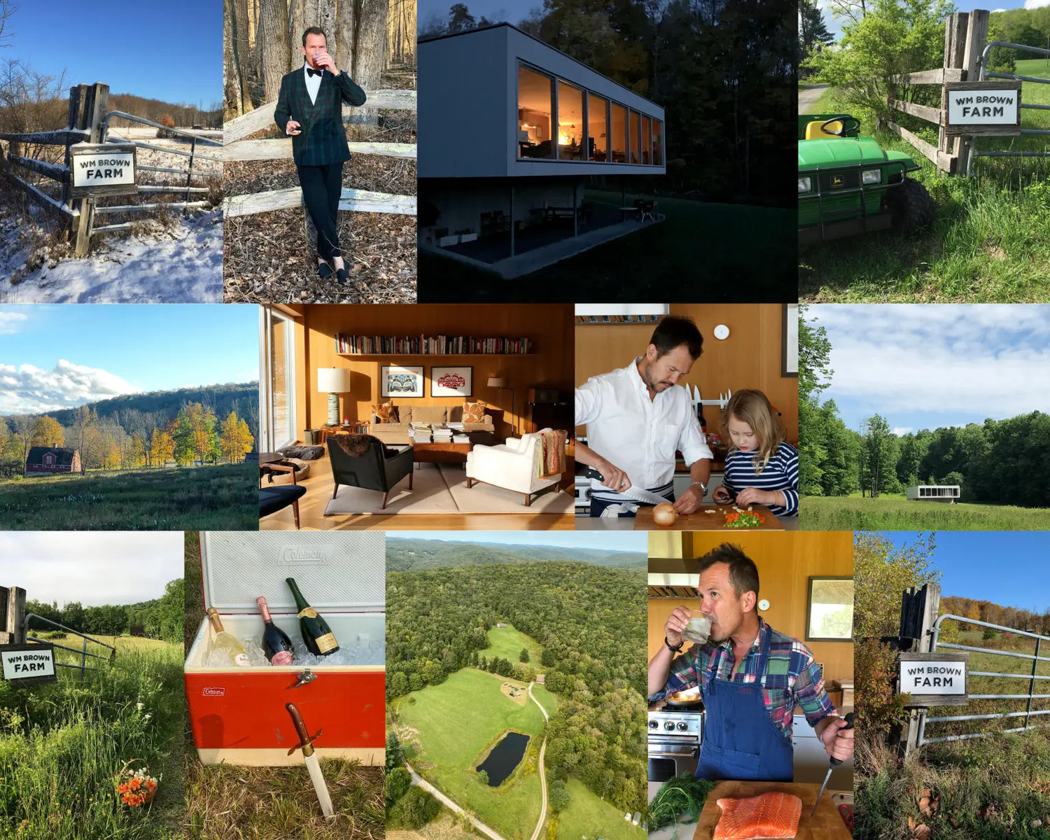 Collage of various scenes including a person in a suit, a modern house interior, a scenic landscape, and outdoor activities.