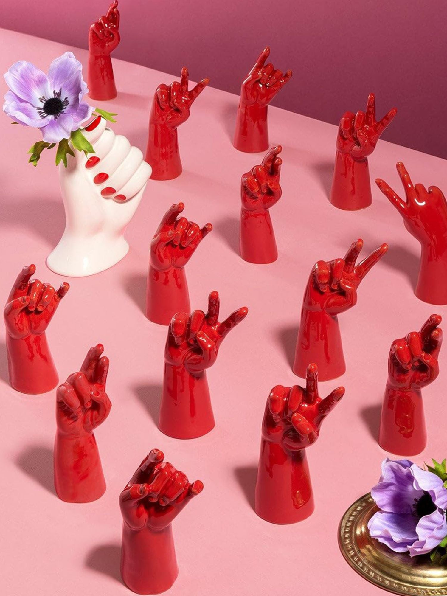 Red nail hand ceramic vase