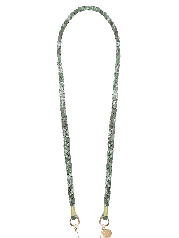 Della crossbody phone strap, braided khaki bandana print