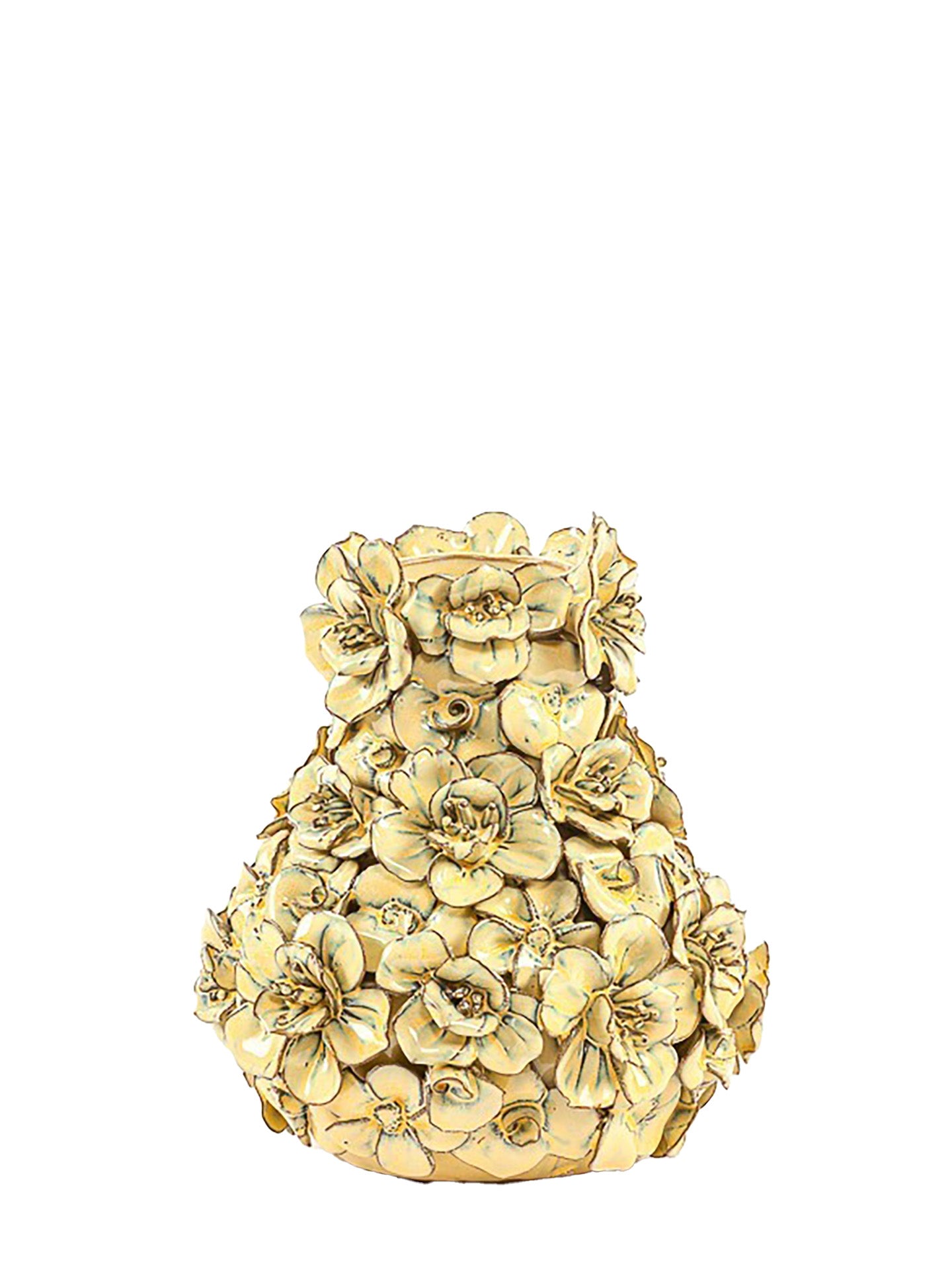 Vase deco with flowers, Yellow (H 17cm)
