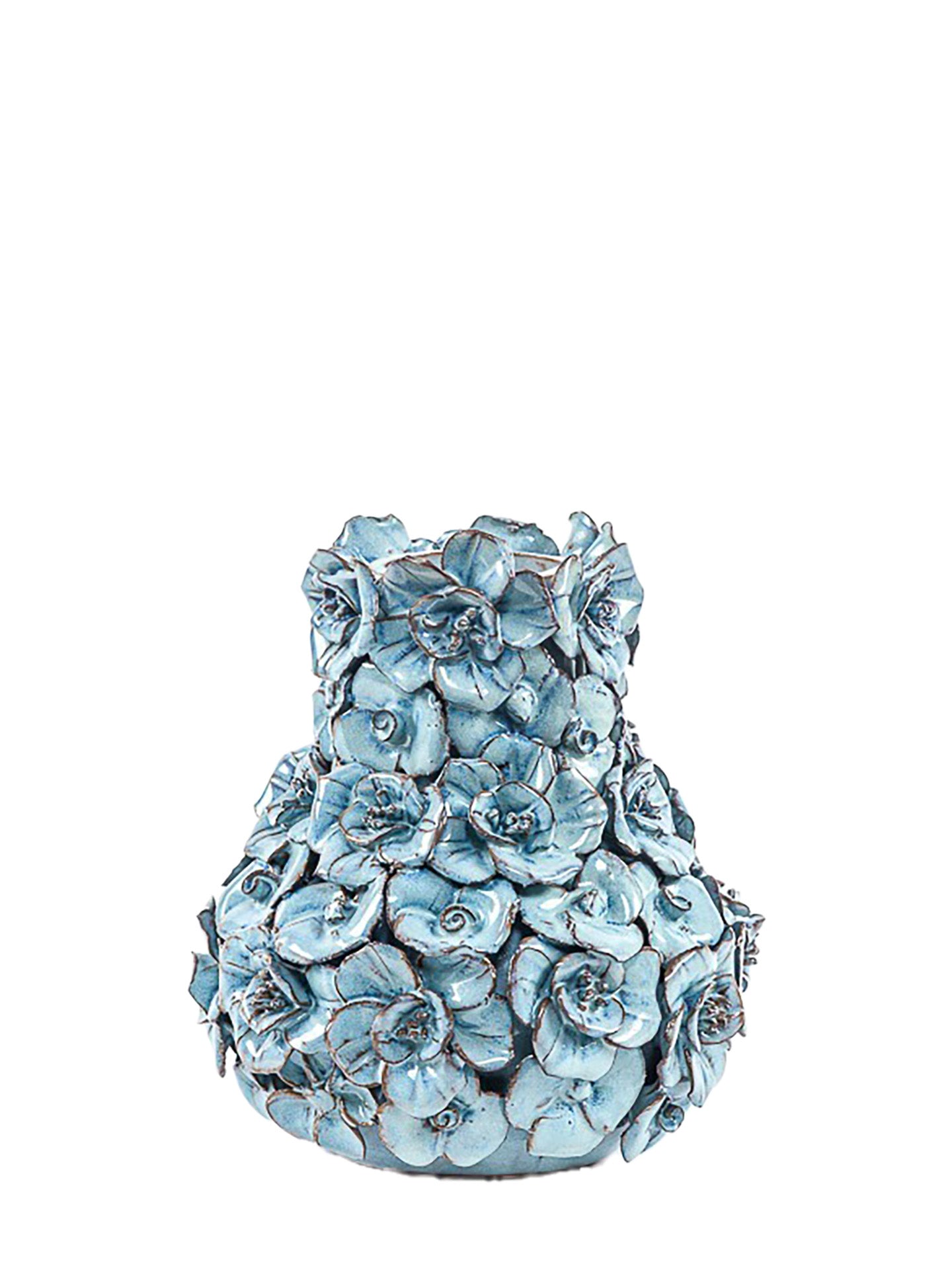 Vase deco with flowers, Light Blue (H 17cm)