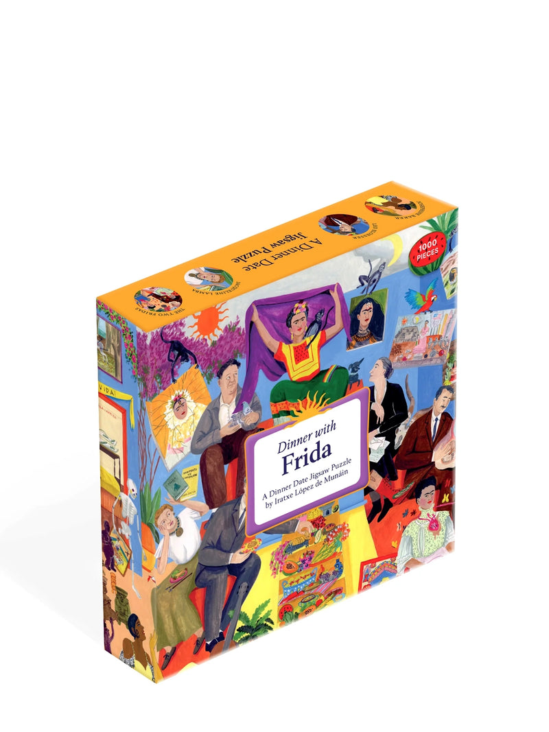 Colorful box of 'Dinner with Frida' game featuring illustrations on a white background