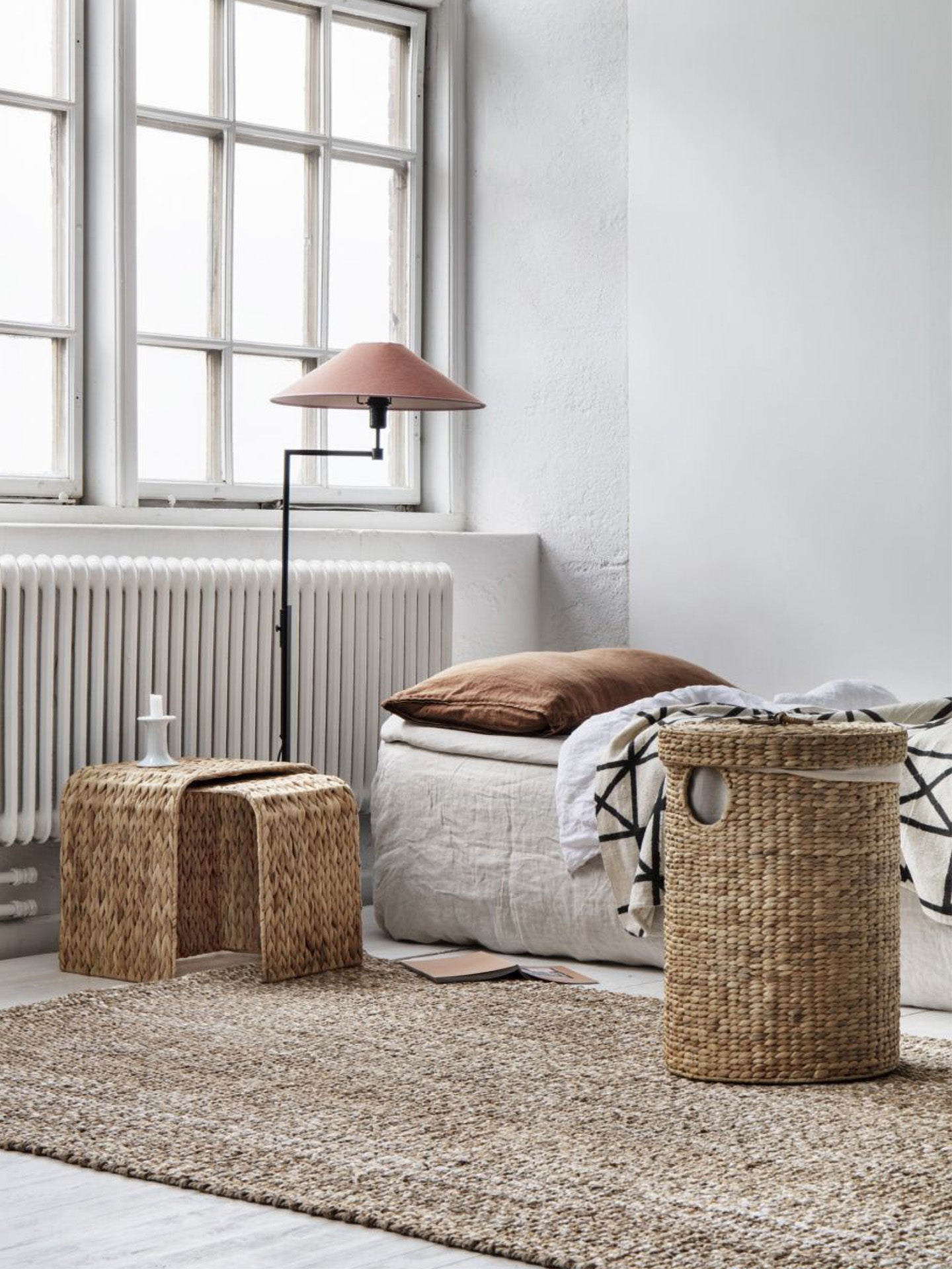 Lily round laundry basket natural, M