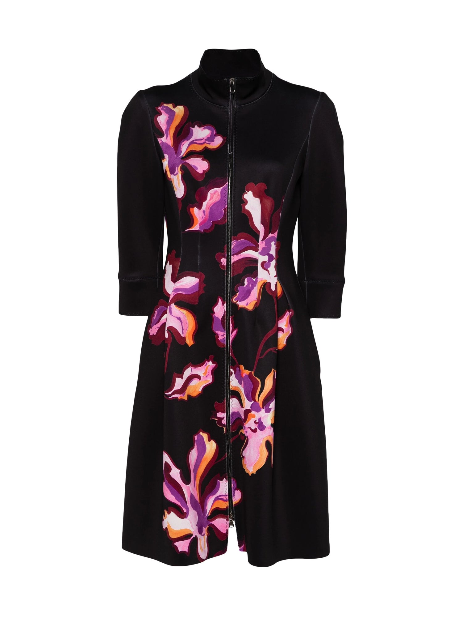 Flame flower neopren dress, black/purple