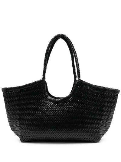 Nantucket big woven leather basket bag, black