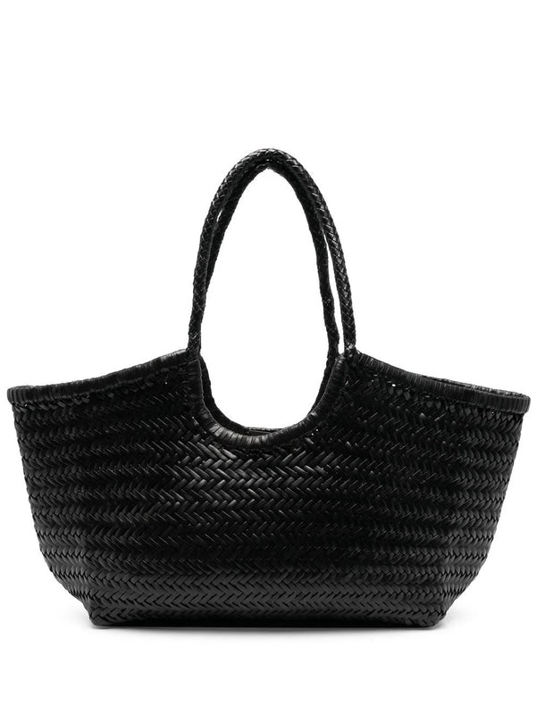 Nantucket big woven leather basket bag, black