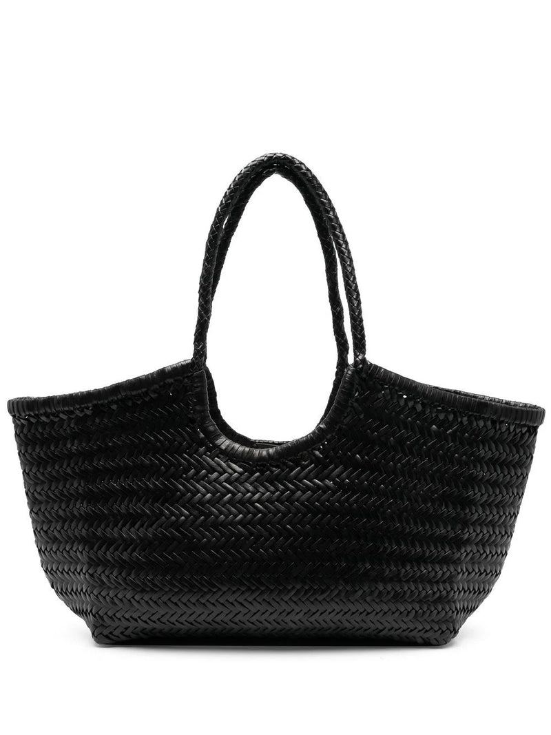 Nantucket big woven leather basket bag, black