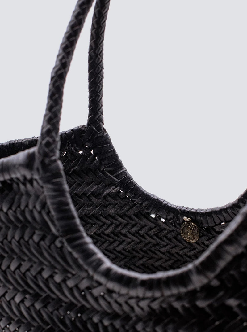 Nantucket big woven leather basket bag, black