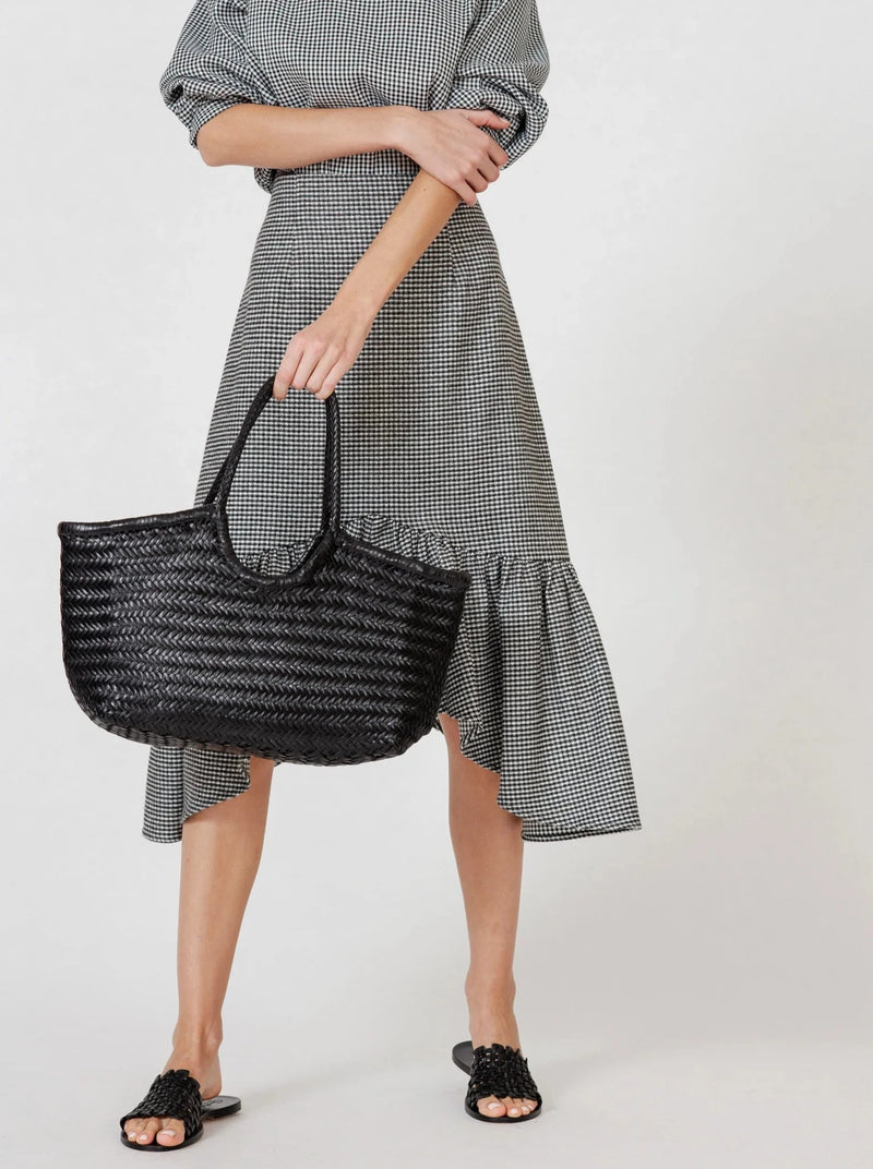 Nantucket big woven leather basket bag, black