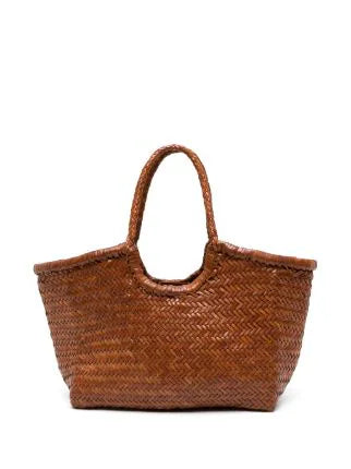 Nantucket big woven leather basket bag, tan brown